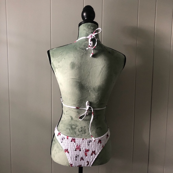 Women's Swimwear Butterfly Print Halter Pleated Wrinkled Bikini Two-pieces Set - Picture 2 of 4